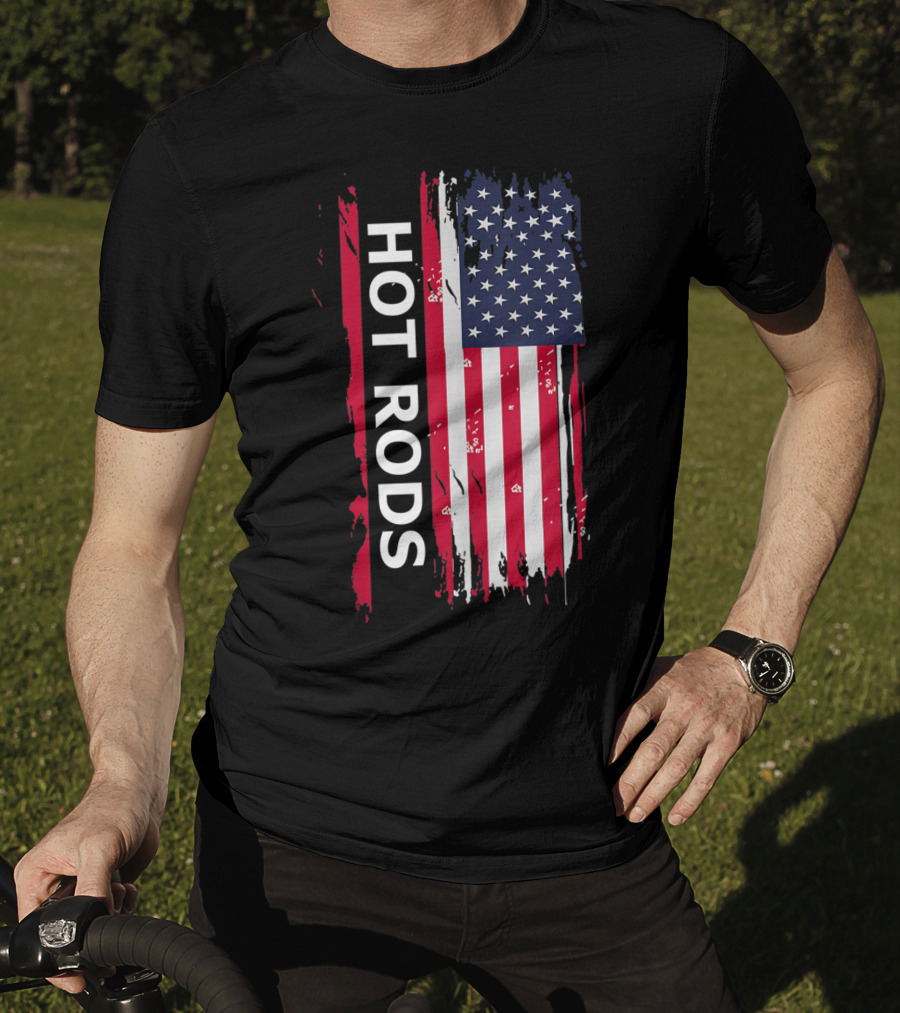 HOT RODS American Flag Classic Muscle Cars T-Shirt