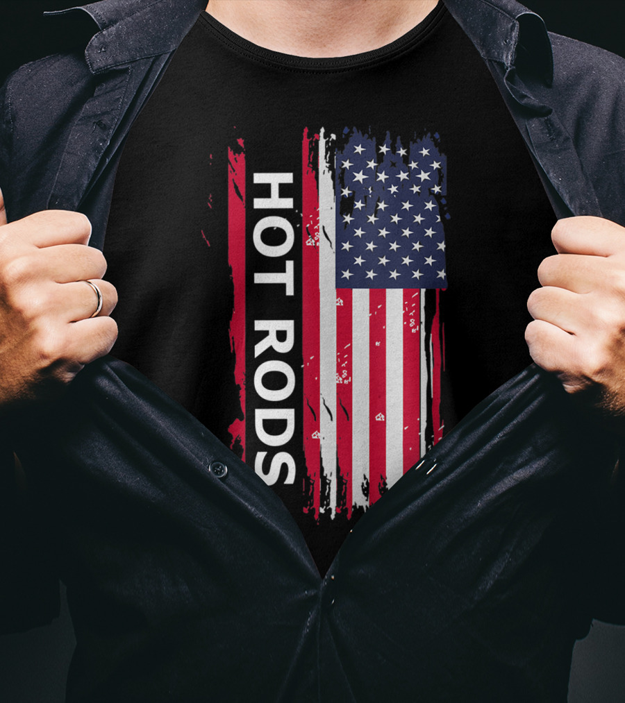 HOT RODS American Flag Classic Muscle Cars T-Shirt