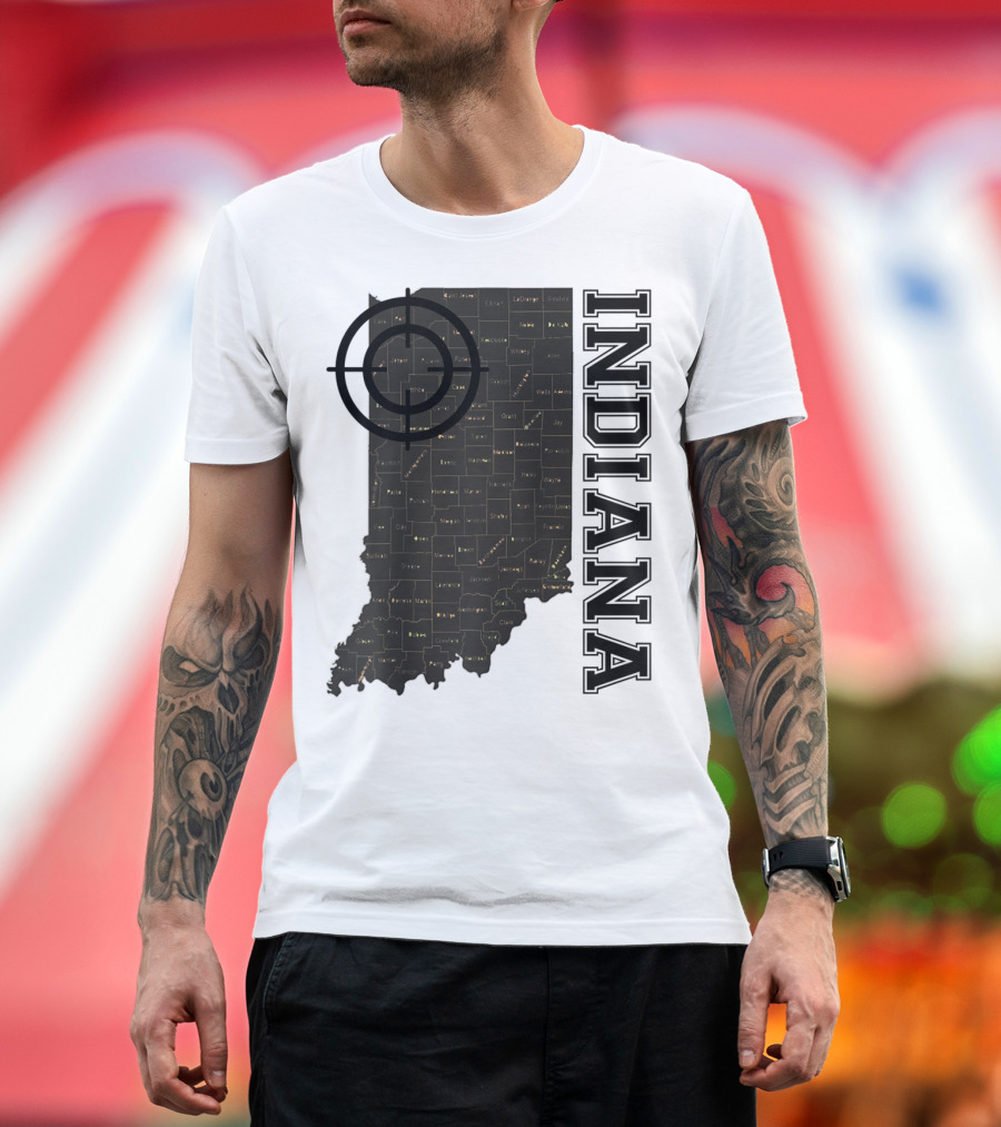 Indiana Map County Outline Vintage Classic Black EJ Maze T-Shirt