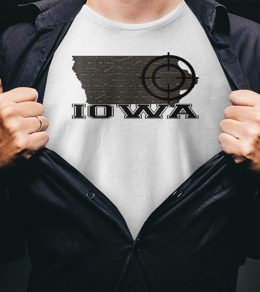 Iowa Map Vintage Fun Black With Target Overlay T-Shirt