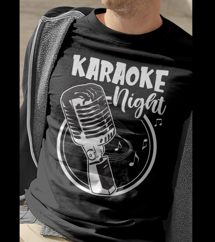 Karaoke Night Classic Mic Singing Music Notes T-Shirt