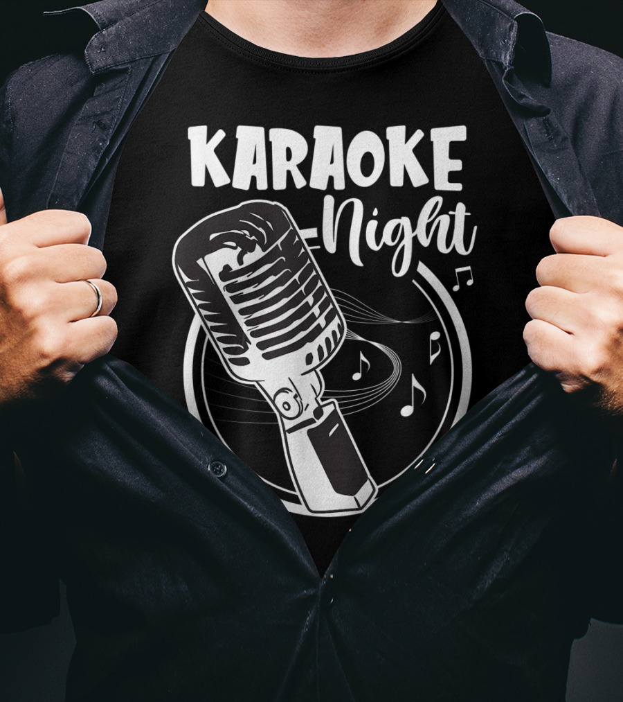 Karaoke Night Classic Mic Singing Music Notes T-Shirt