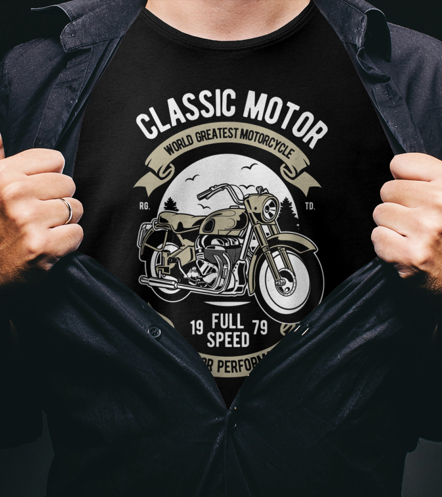Classic Motor World Greatest Motorcycle Full Speed 1979 Superior Performance Men's Biker Motorcycle Bike T-Shirt