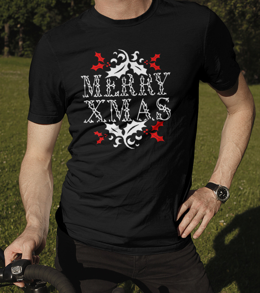 Merry Xmas Holly Leaf Festive T-Shirt