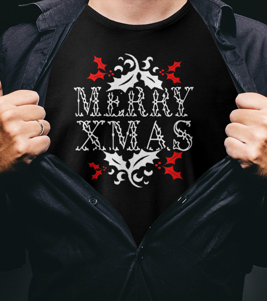 Merry Xmas Holly Leaf Festive T-Shirt