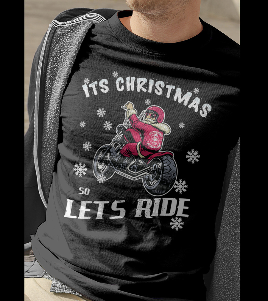Christmas Motorcycle Let's Ride Classic Biker Snowflakes T-Shirt