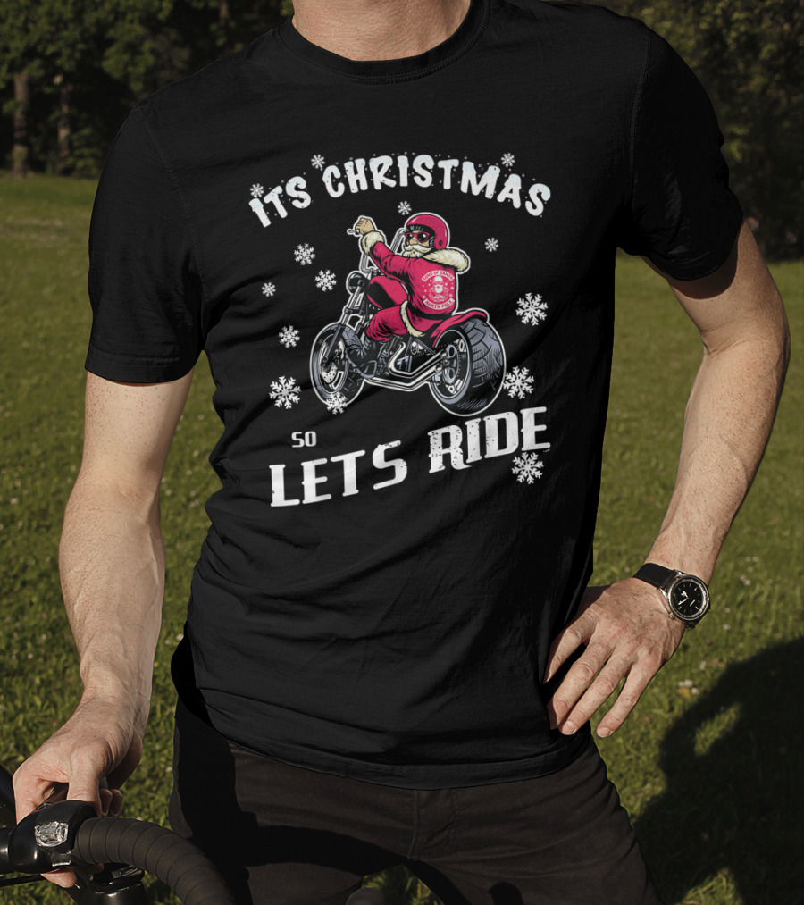 Christmas Motorcycle Let's Ride Classic Biker Snowflakes T-Shirt