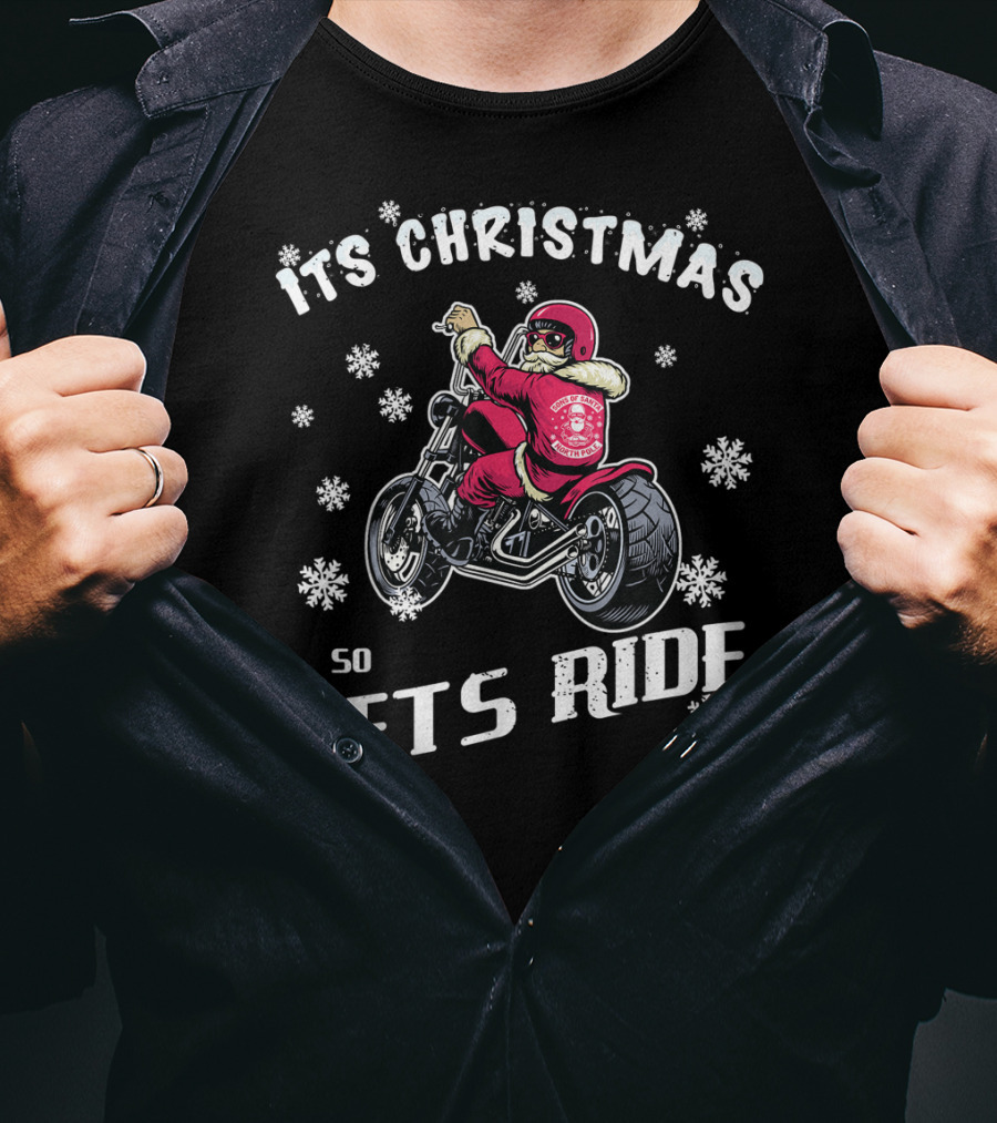 Christmas Motorcycle Let's Ride Classic Biker Snowflakes T-Shirt