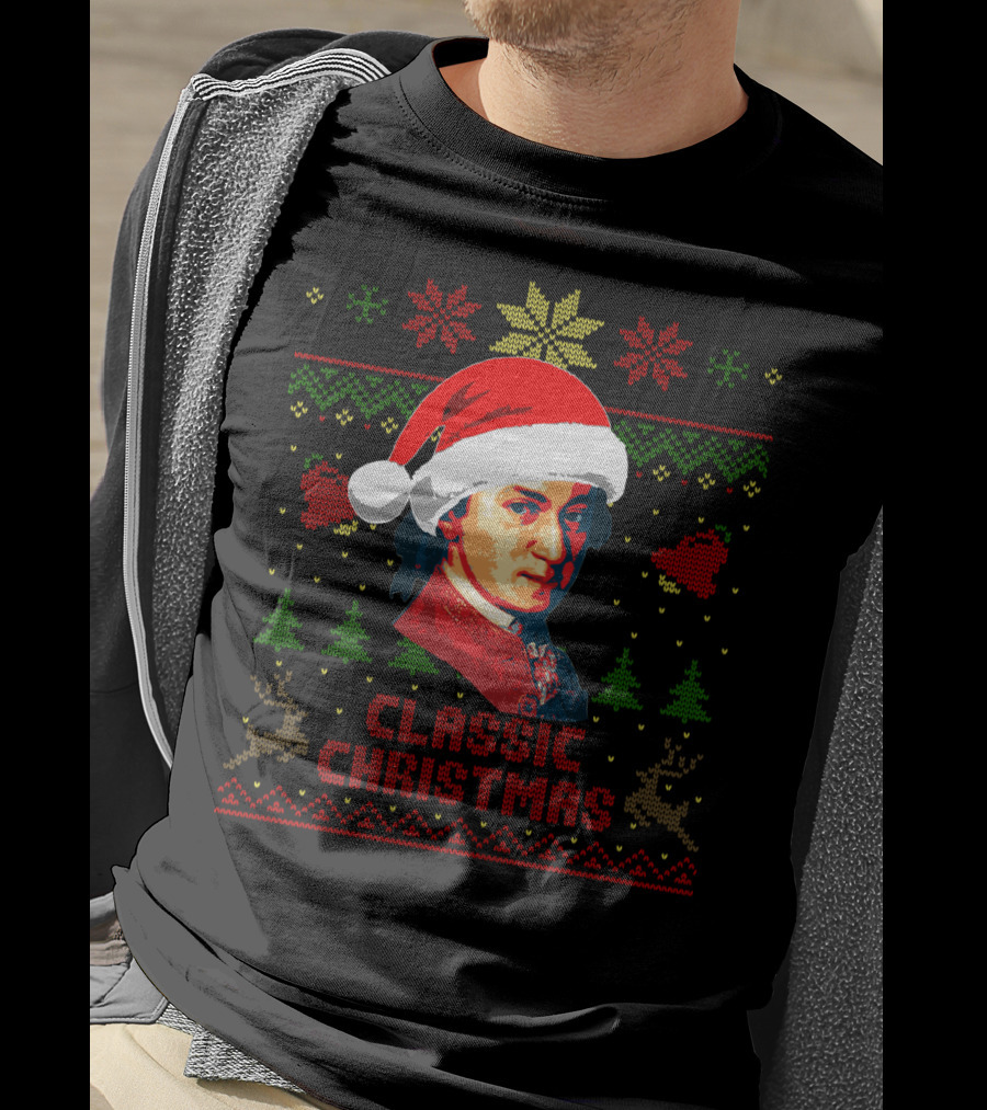 Classic Christmas Mozart Santa Hat T-Shirt