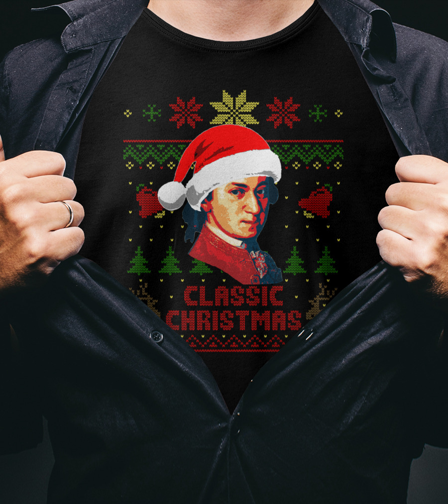 Classic Christmas Mozart Santa Hat T-Shirt