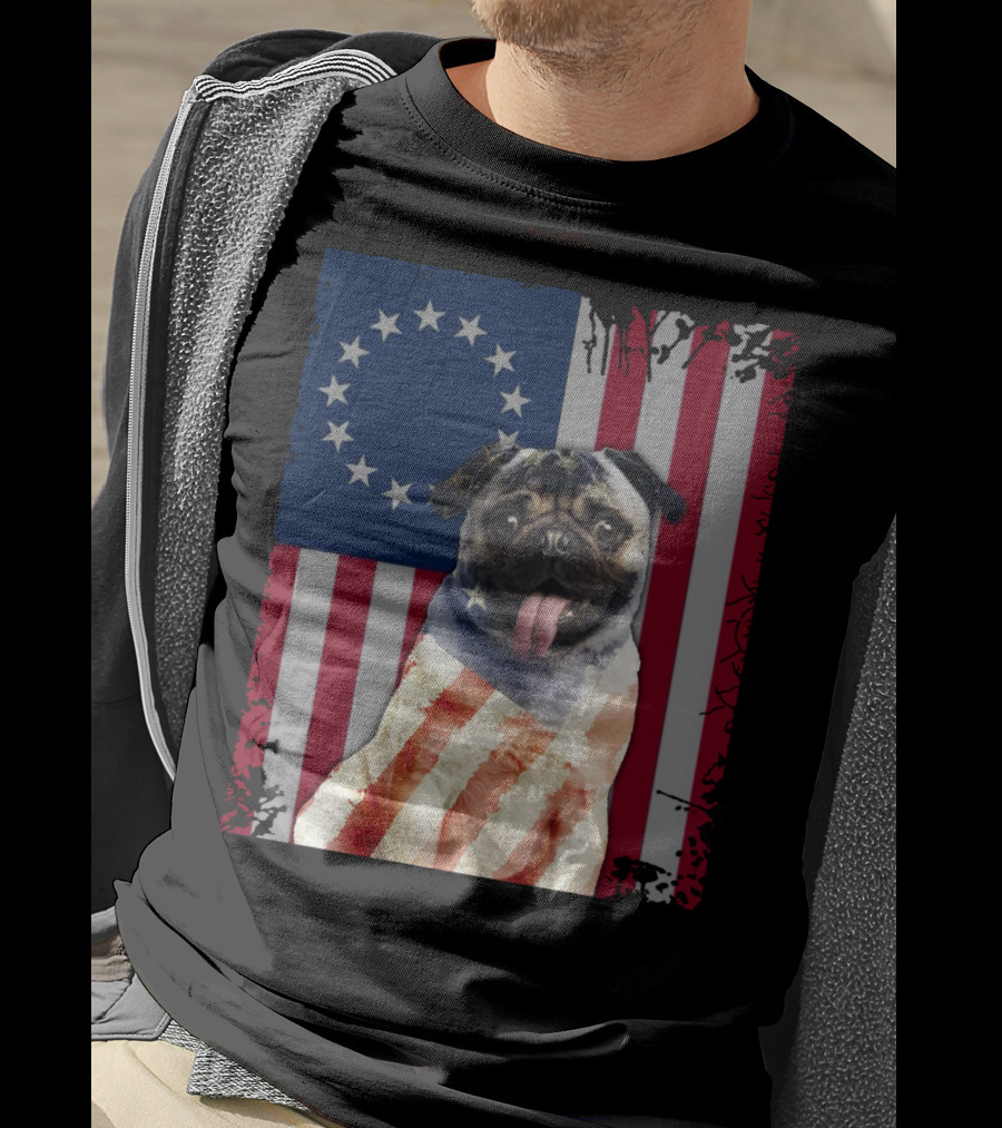 Pug Betsy Ross American Flag Costume Patriotic US Flag T-Shirt