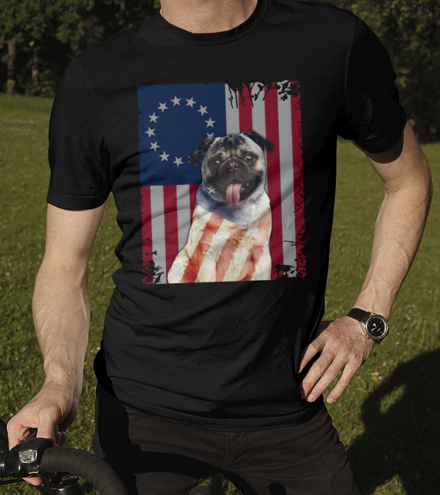 Pug Betsy Ross American Flag Costume Patriotic US Flag T-Shirt