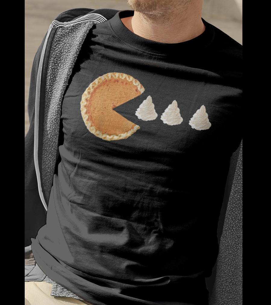 Pumpkin Piece Thanksgiving Day Video Game Pie Whipped Cream Chase T-Shirt