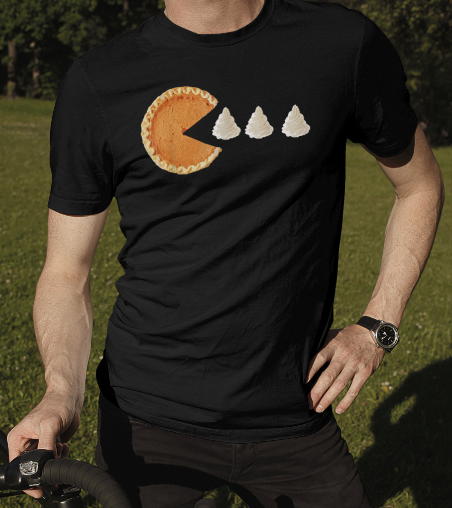Pumpkin Piece Thanksgiving Day Video Game Pie Whipped Cream Chase T-Shirt