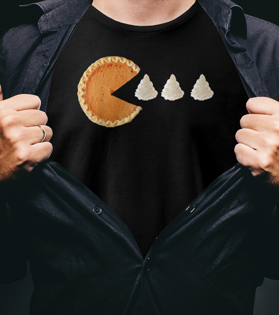 Pumpkin Piece Thanksgiving Day Video Game Pie Whipped Cream Chase T-Shirt