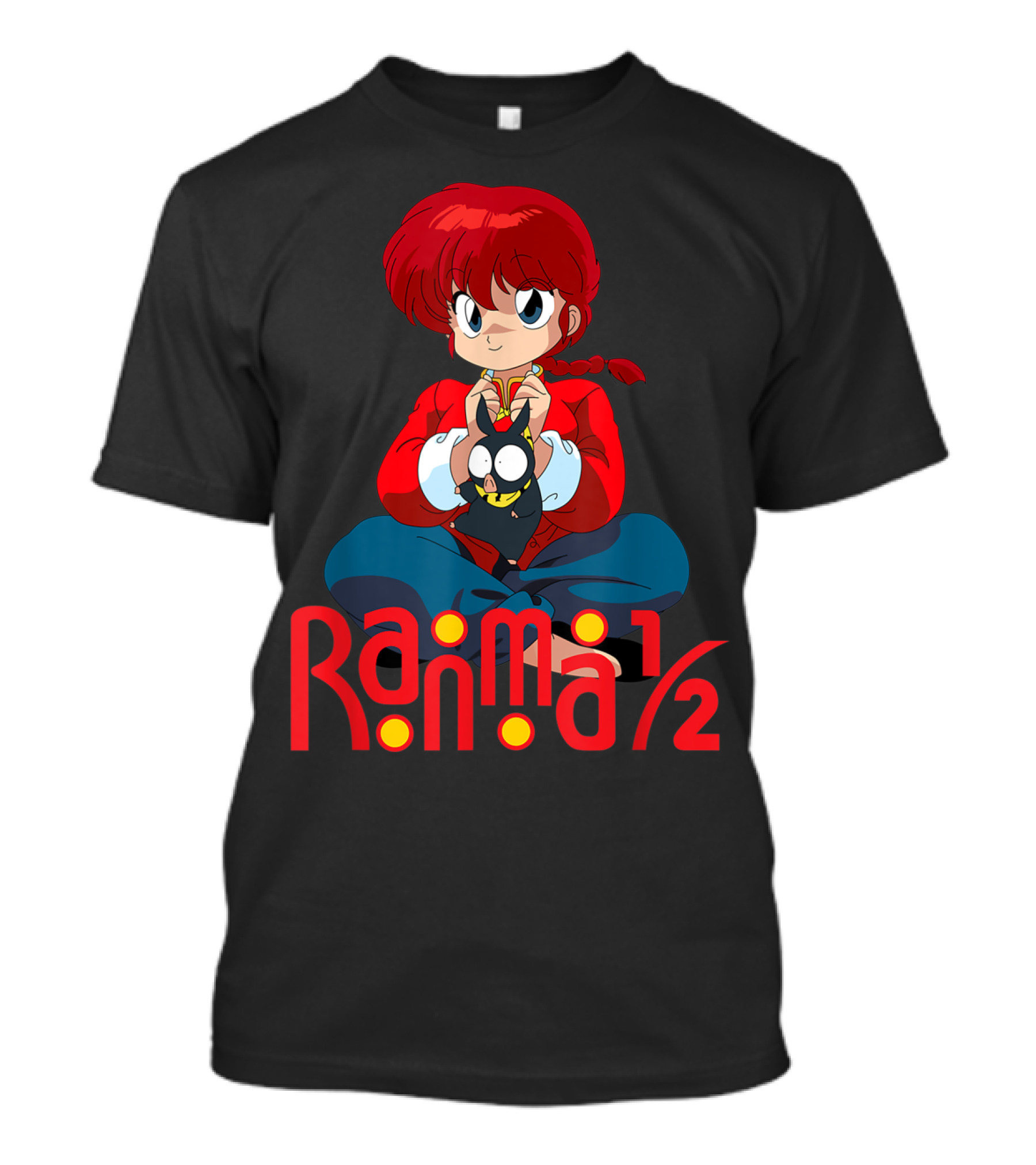 Ranma 1/2 Classic Anime Character Sitting With Black Cat T-Shirt