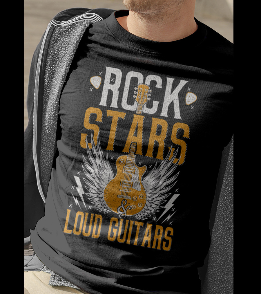 Rock Stars And Loud Guitars Vintage Classic Wings Electric Guitar T-Shirt