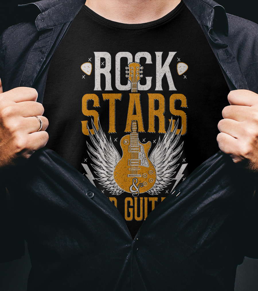 Rock Stars And Loud Guitars Vintage Classic Wings Electric Guitar T-Shirt