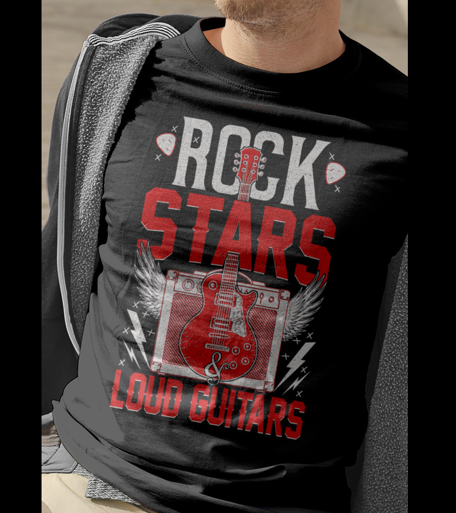 Rock Stars Loud Guitars Vintage Amplifier And Wings T-Shirt