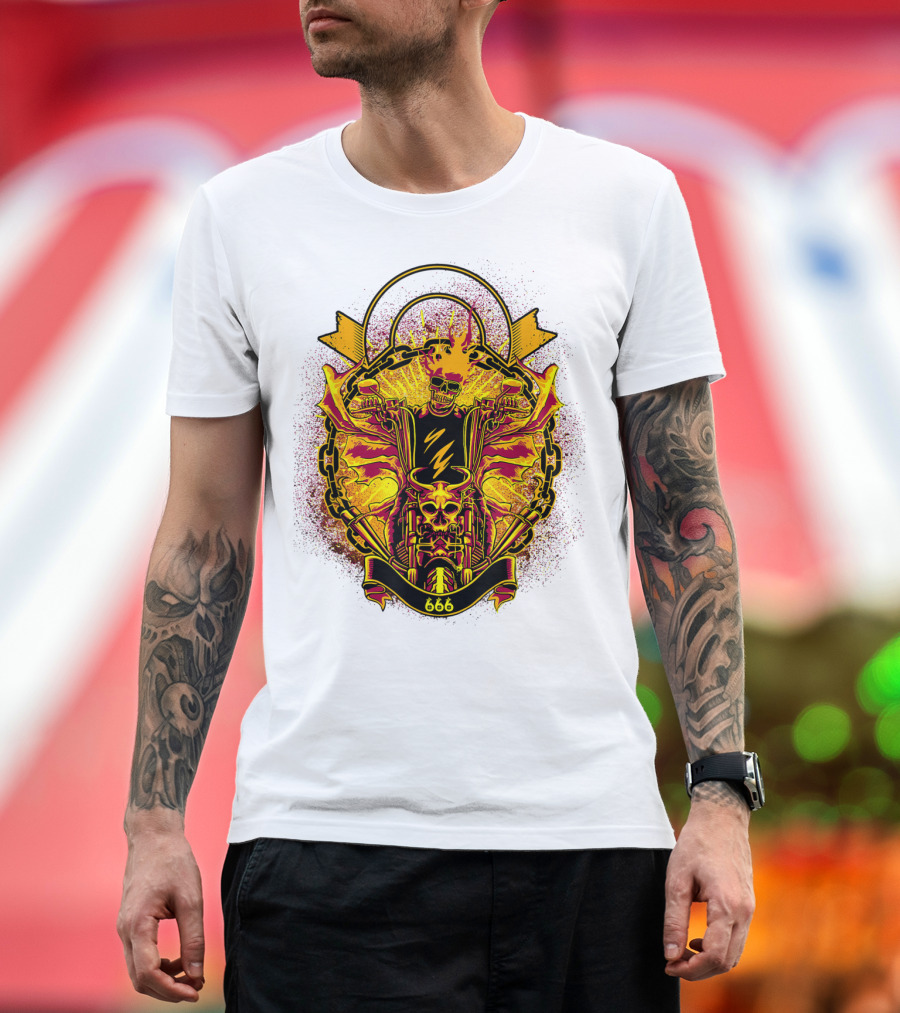 Skull Rider 666 Motorcycle Classic Rock Vintage Blaze T-Shirt