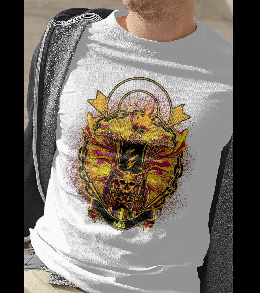 Skull Rider 666 Motorcycle Classic Rock Vintage Blaze T-Shirt