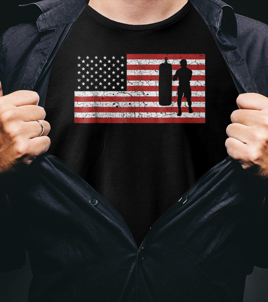 American Flag Boxing Silhouette Training T-Shirt