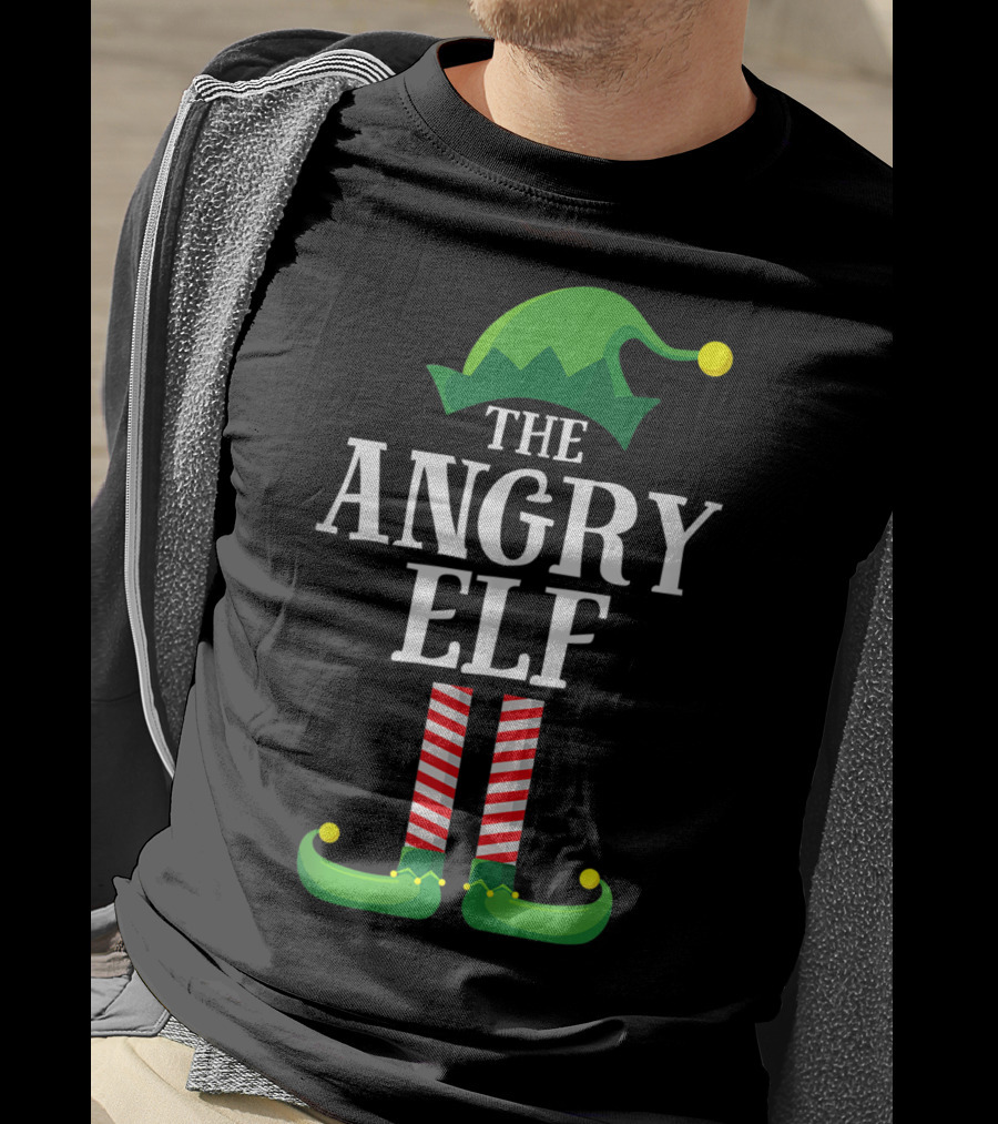 The Angry Elf Matching Family Group Hat And Striped Legs T-Shirt
