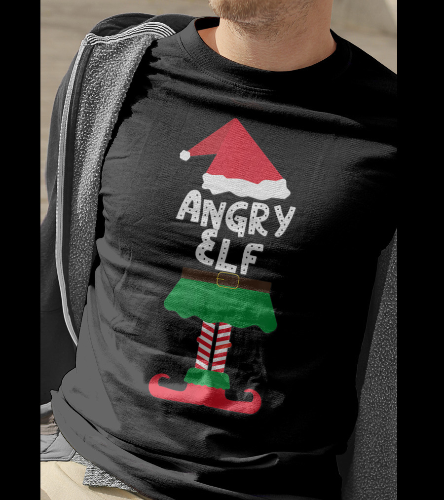 Angry Elf Santa Hat And Costume Family Matching Kids Holiday T-Shirt