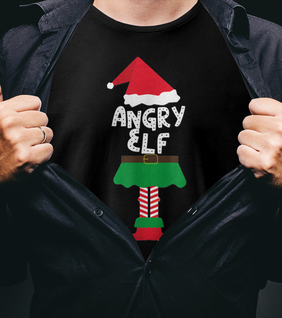 Angry Elf Santa Hat And Costume Family Matching Kids Holiday T-Shirt