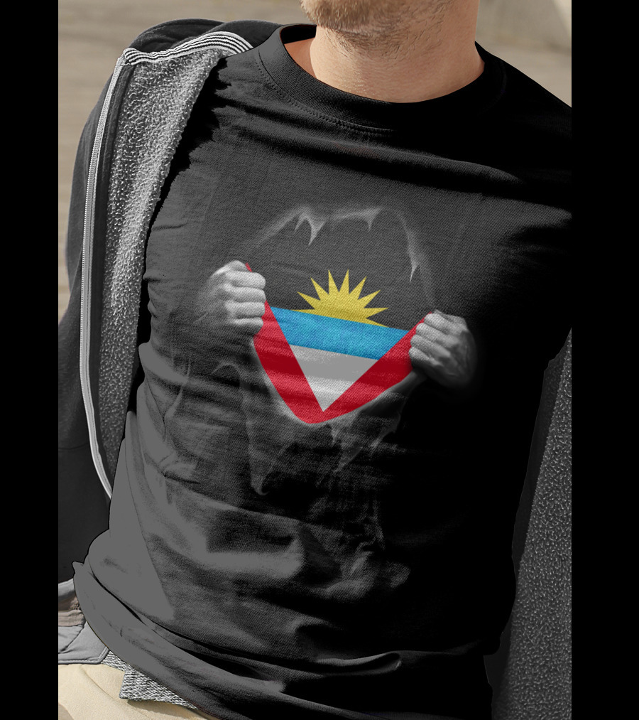 Antigua Flag Ripped Design Antiguan Flag In Hands T-Shirt