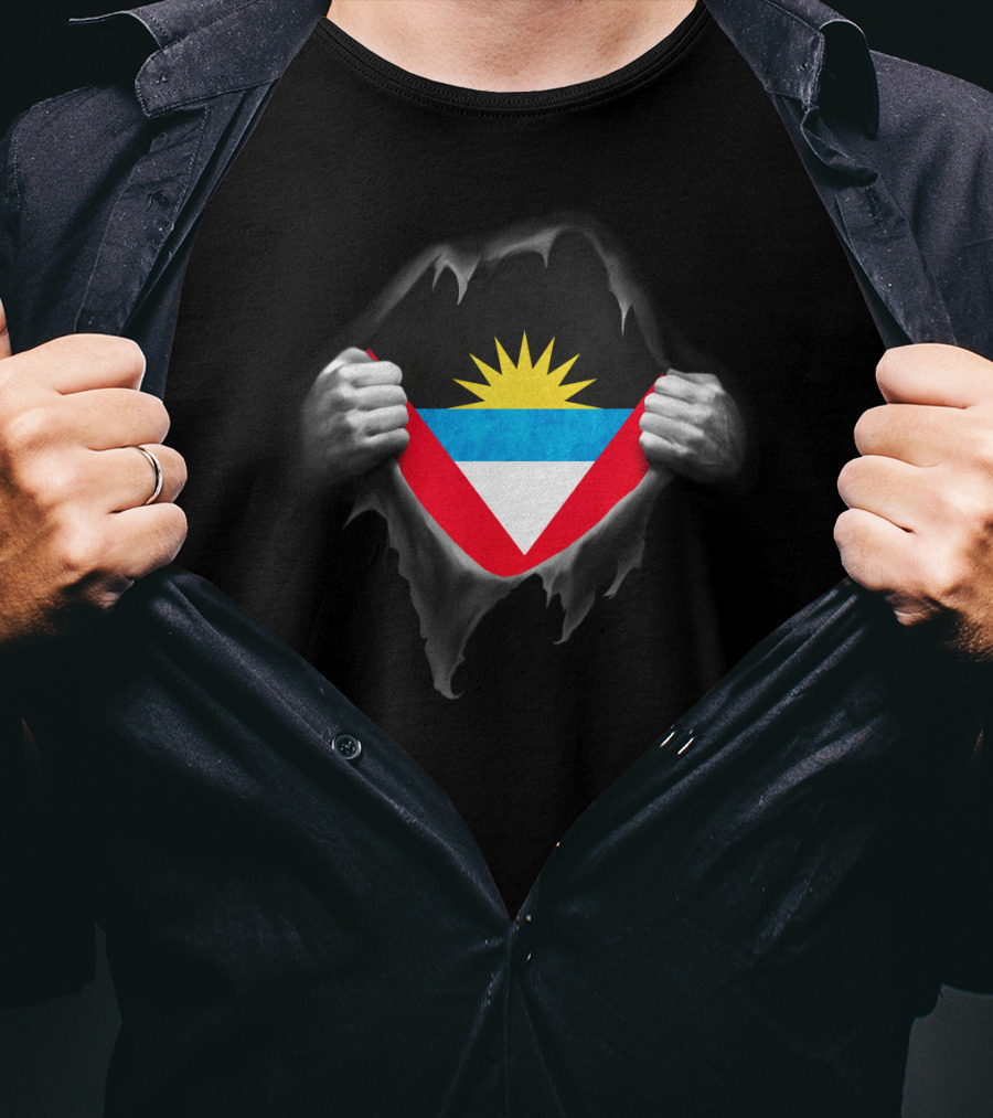 Antigua Flag Ripped Design Antiguan Flag In Hands T-Shirt