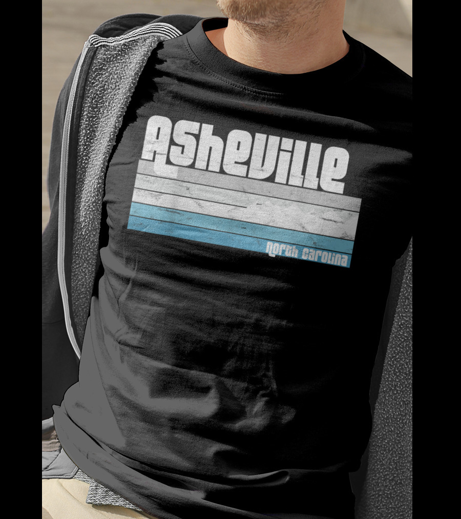 Asheville North Carolina Blue Ridge Mountains Retro Stripes T-Shirt