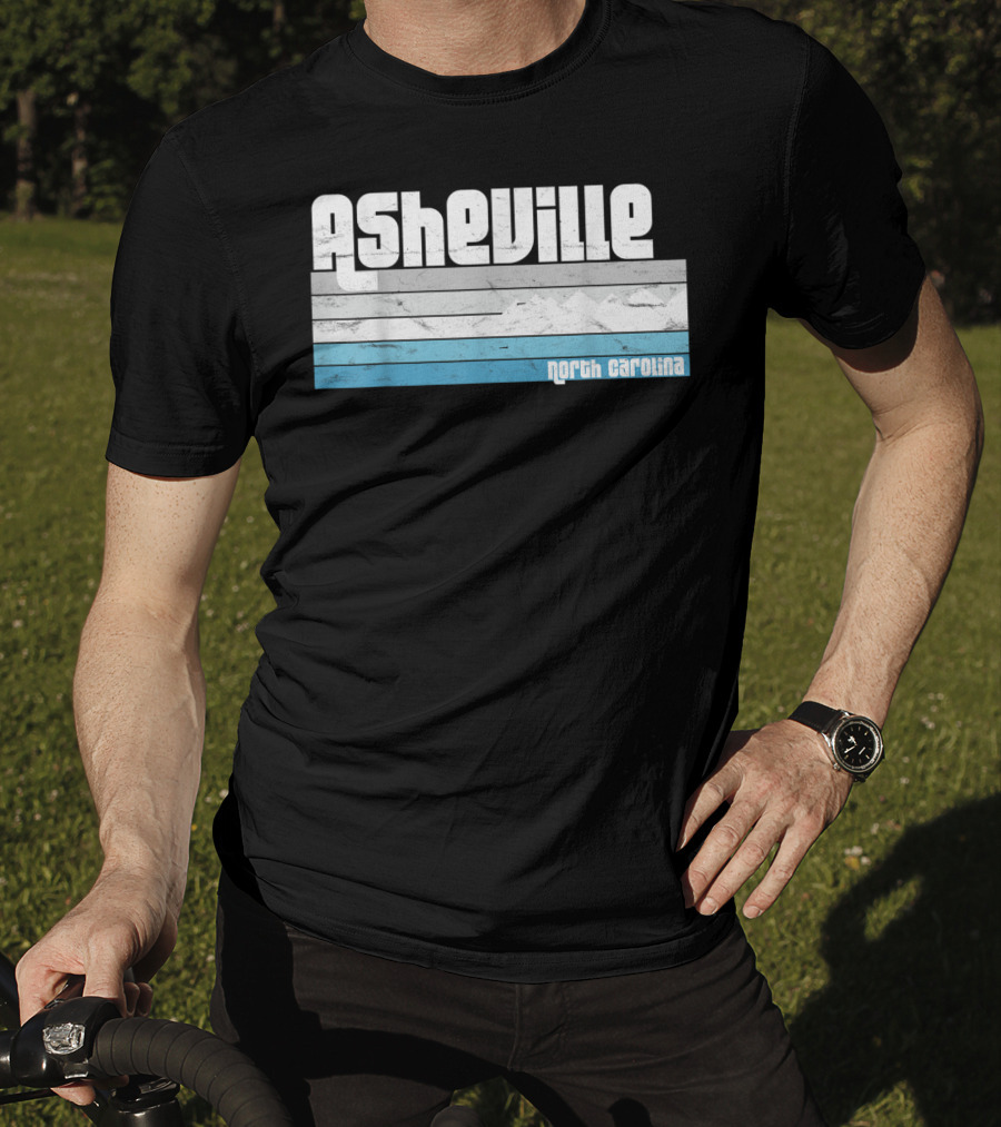 Asheville North Carolina Blue Ridge Mountains Retro Stripes T-Shirt