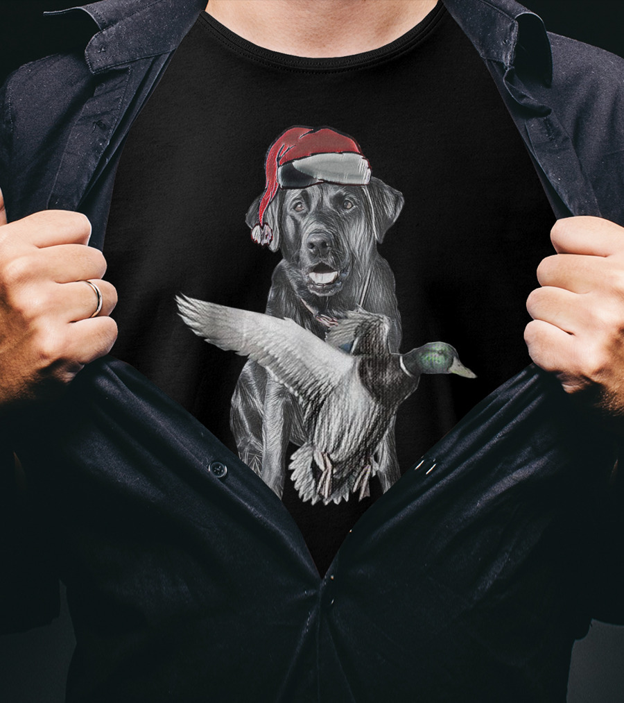 At's Miya Christmas Dog With Santa Hat And Flying Duck T-Shirt