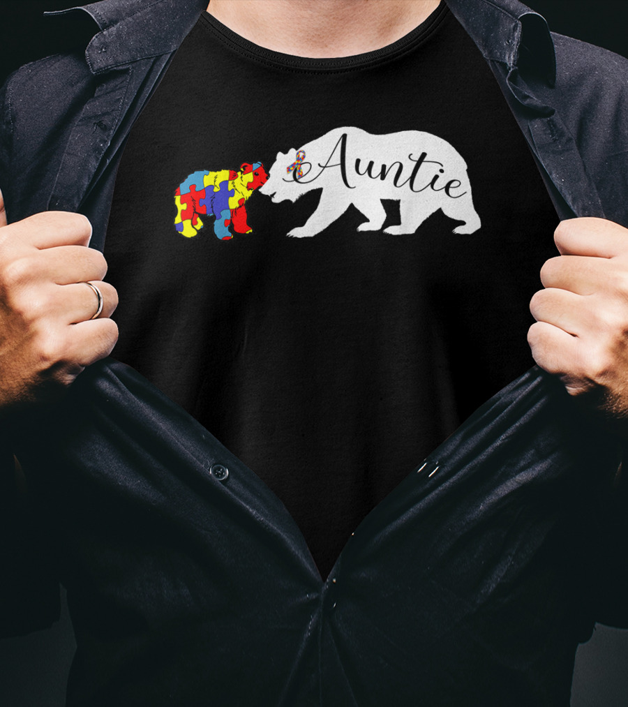 Auntie Bear Autism Awareness Aunt Puzzle Pattern Bears T-Shirt