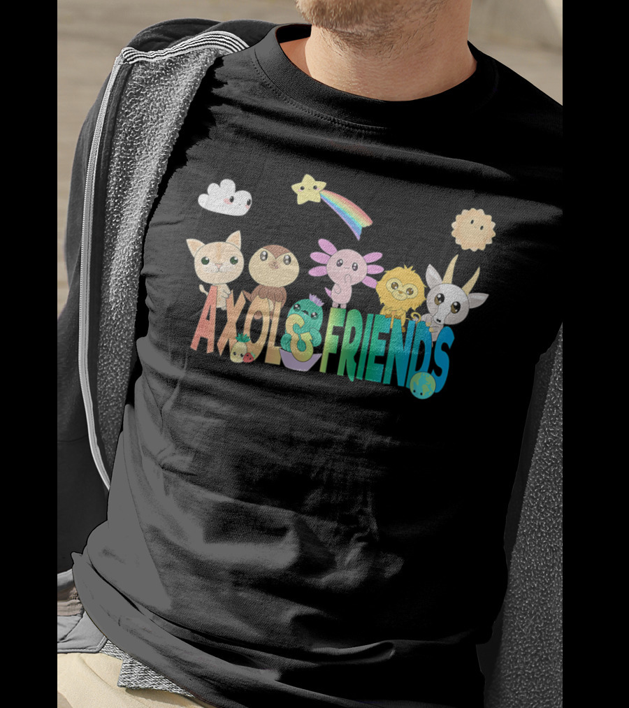 Axol Friends Cute Animals With Stars, Rainbow, Cloud, And Sun T-Shirt