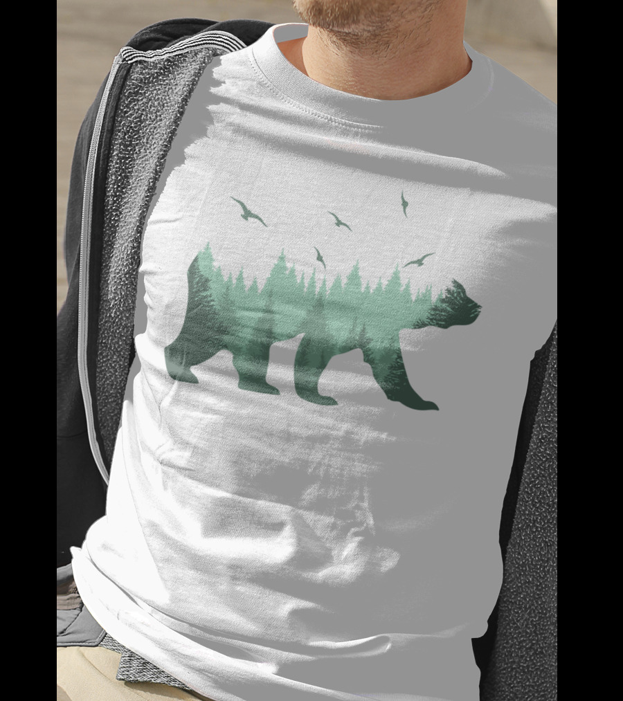 Bear Forest Silhouette With Trees And Eagles In The Woods T-Shirt