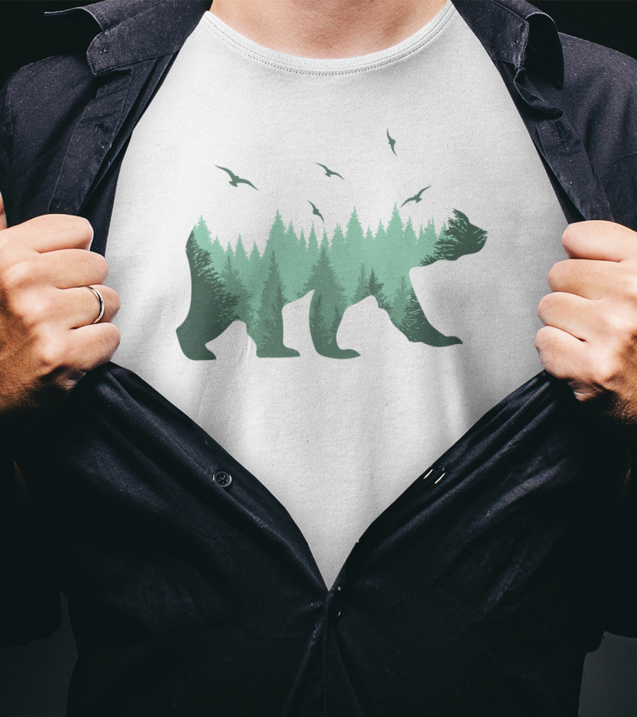 Bear Forest Silhouette With Trees And Eagles In The Woods T-Shirt