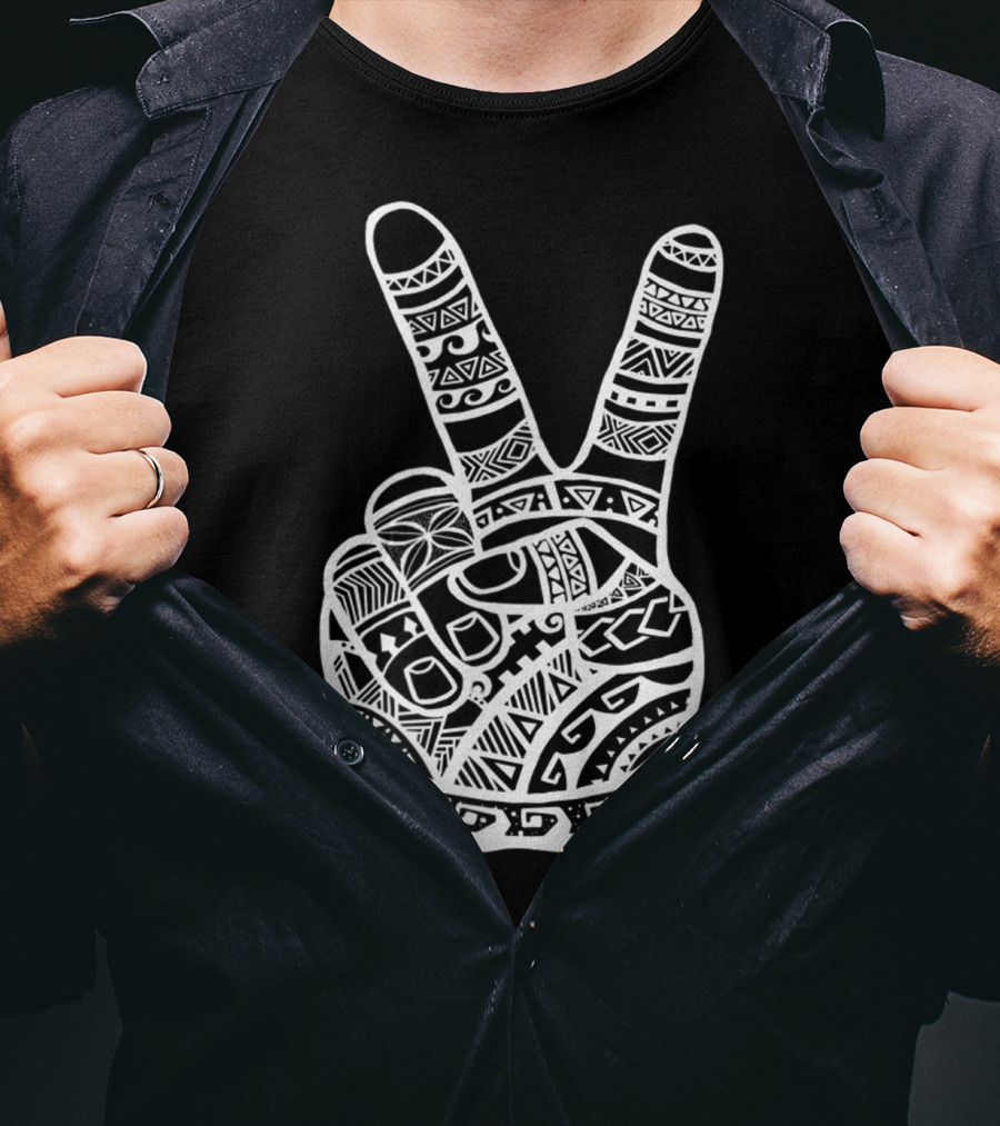 Boho Tiki Tattoo Polynesian Peace Sign Hand T-Shirt