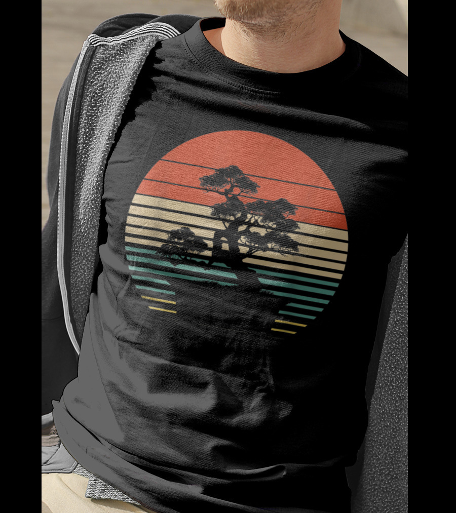 Bonsai Tree Japanese Retro Sunset T-Shirt