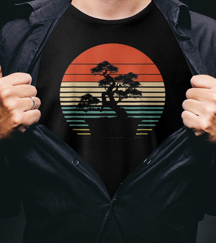 Bonsai Tree Japanese Retro Sunset T-Shirt