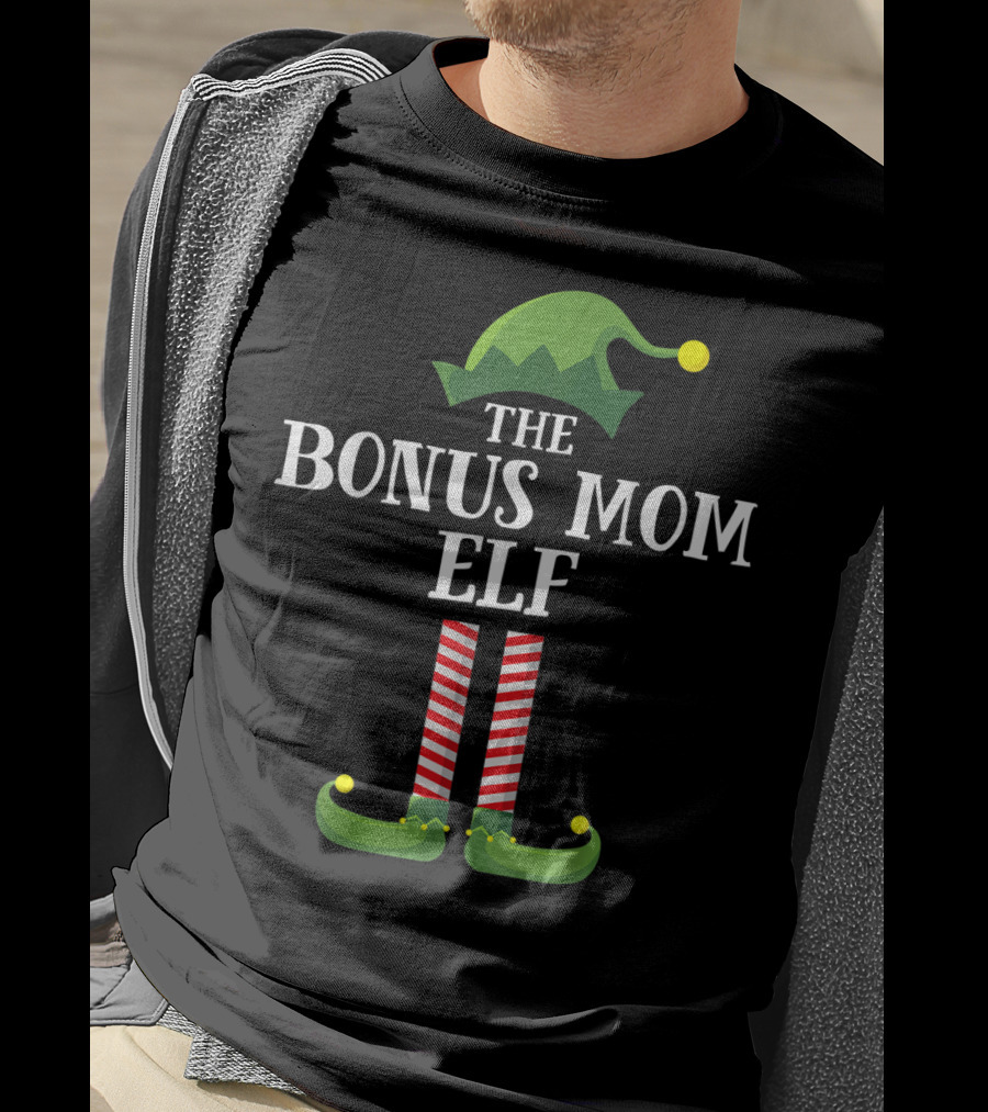 Festive Bonus Mom Elf Christmas Family Matching T-Shirt