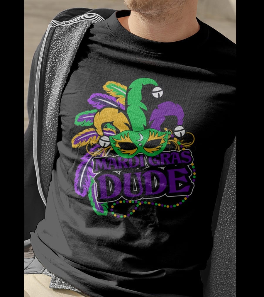 Mardi Gras Dude Kids Feather Mask Jester Hat Purple T-Shirt