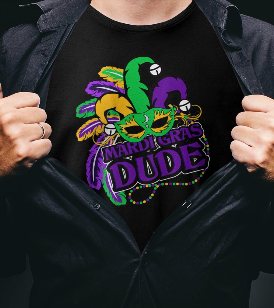 Mardi Gras Dude Kids Feather Mask Jester Hat Purple T-Shirt