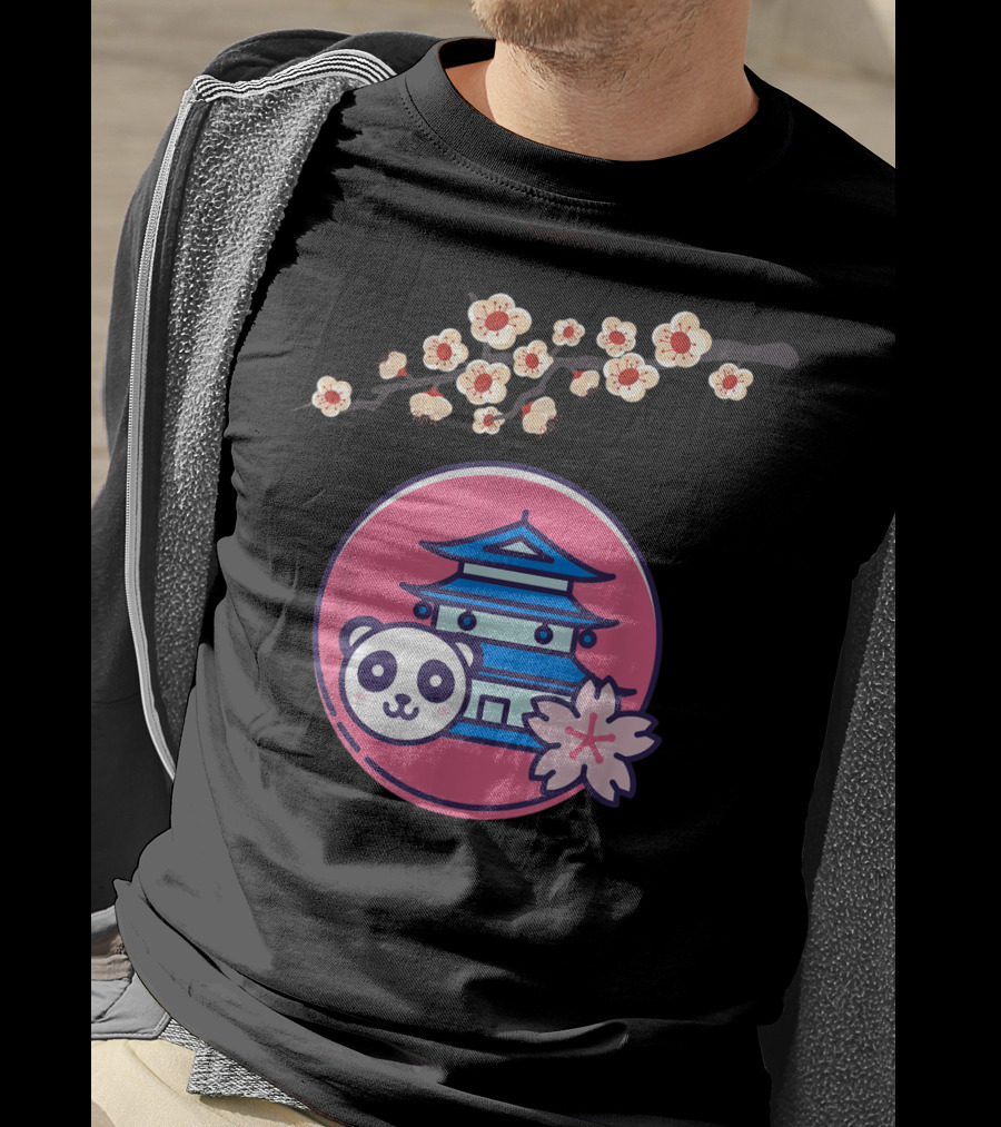 Cherry Blossom Festival Sakura Flower Japanese Panda Pagoda T-Shirt