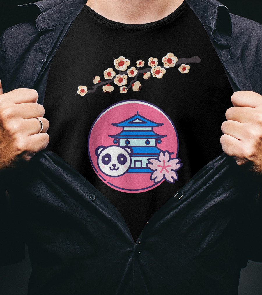 Cherry Blossom Festival Sakura Flower Japanese Panda Pagoda T-Shirt