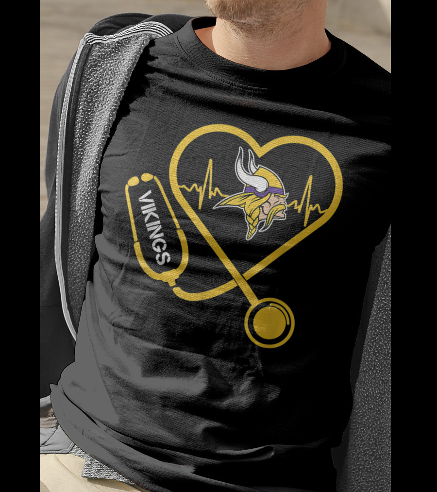 Christmas Football Minnesota Vikings Heartbeat Vikings Logo Stethoscope T-Shirt