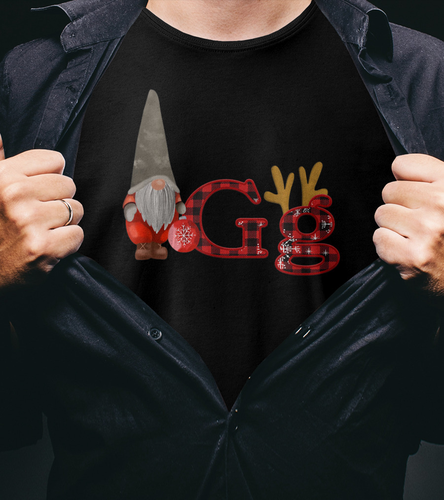 Christmas Gnomes Gg Red Plaid Reindeer Antlers Snowflake T-Shirt