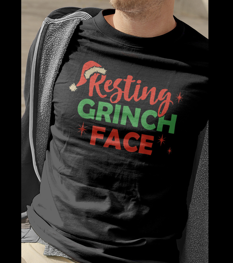Resting Grinch Face Christmas Santa Hat T-Shirt