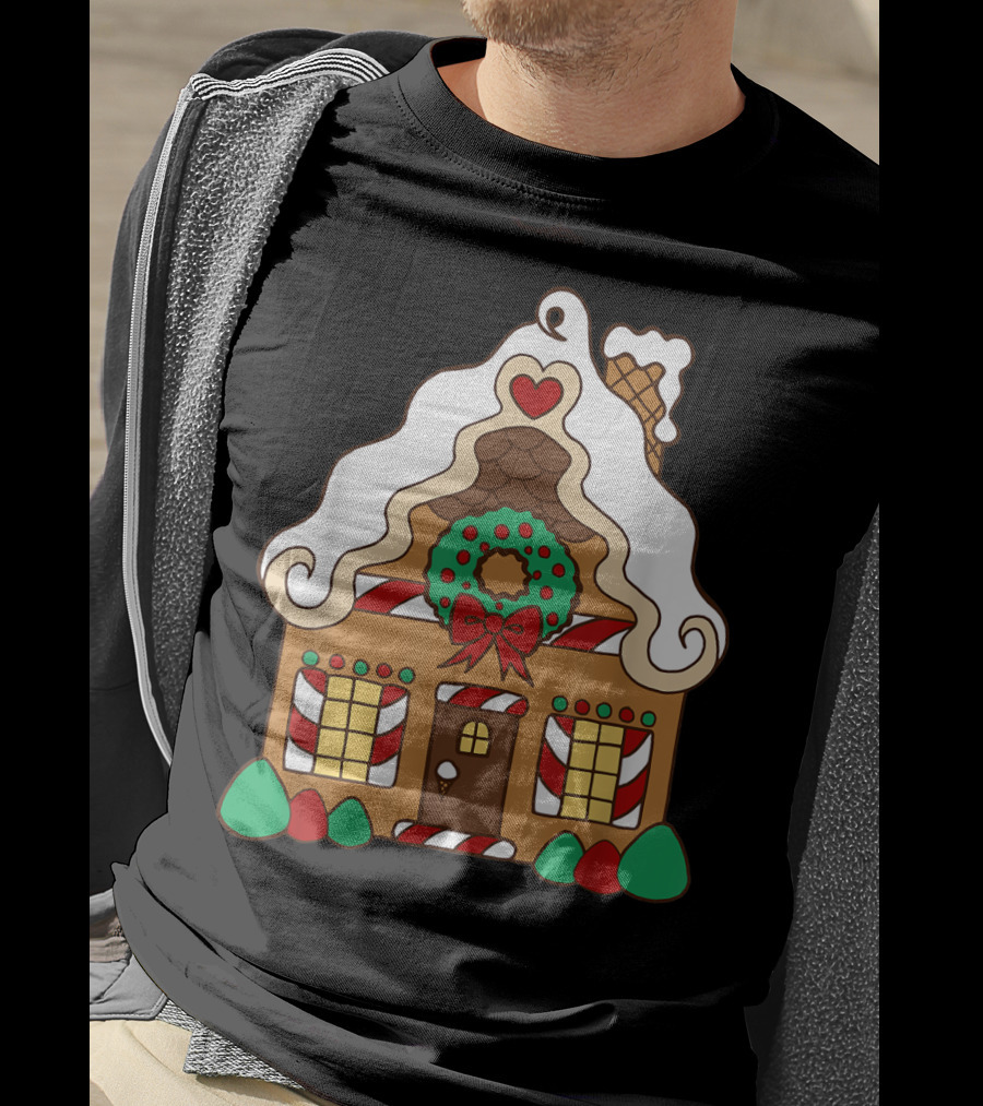 Christmas Gingerbread House With Candy Cane And Wreath T-Shirt